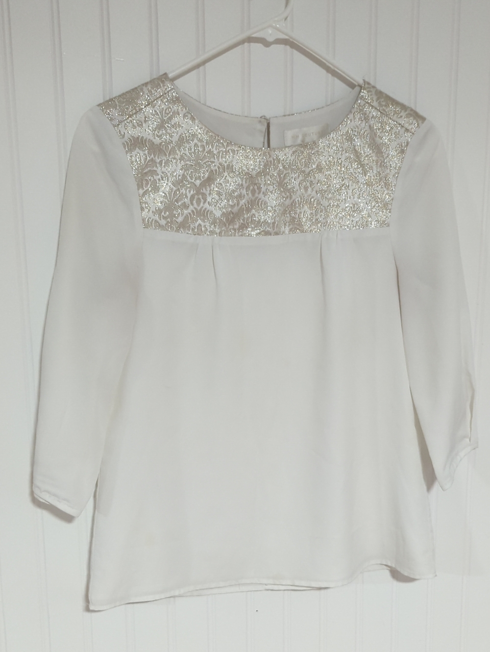 MM Couture Cream Blouse with Metallic Gold Yoke